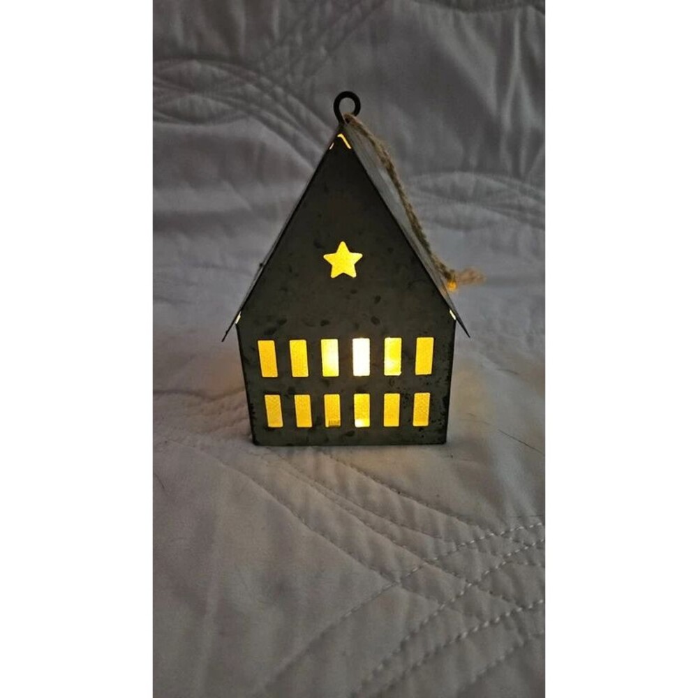 Rustic Tin House Light Up Ornament | Country Christmas